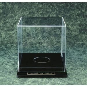 Clear acrylic basketball case on black acrylic base