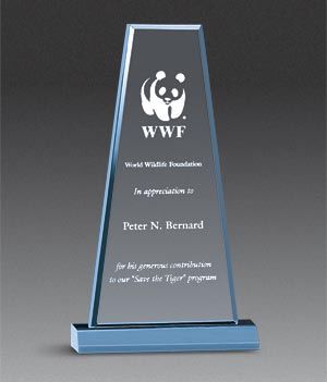 Blue acrylic award with engraving