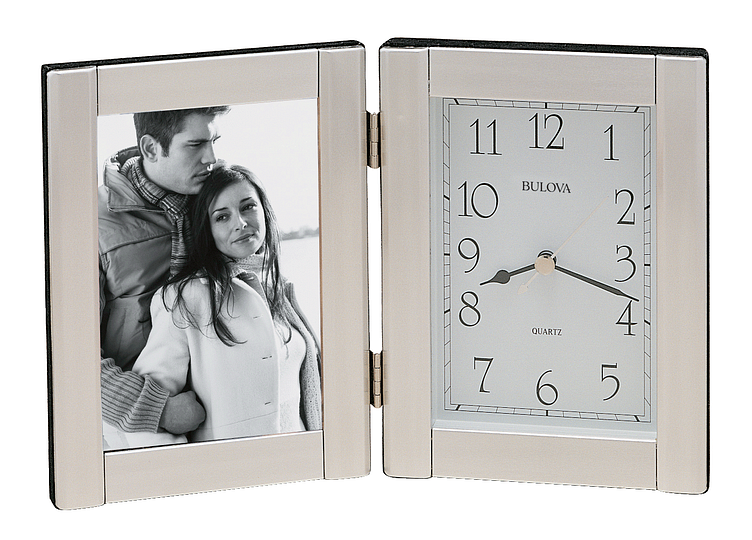 Bulova brushed aluminum picture frame clock