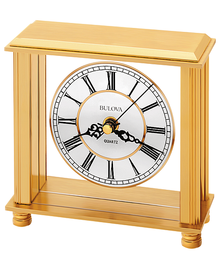 Bright gold clock with roman numerals