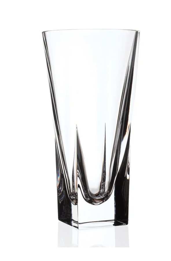 Clear glass vase with a unique design on a white background