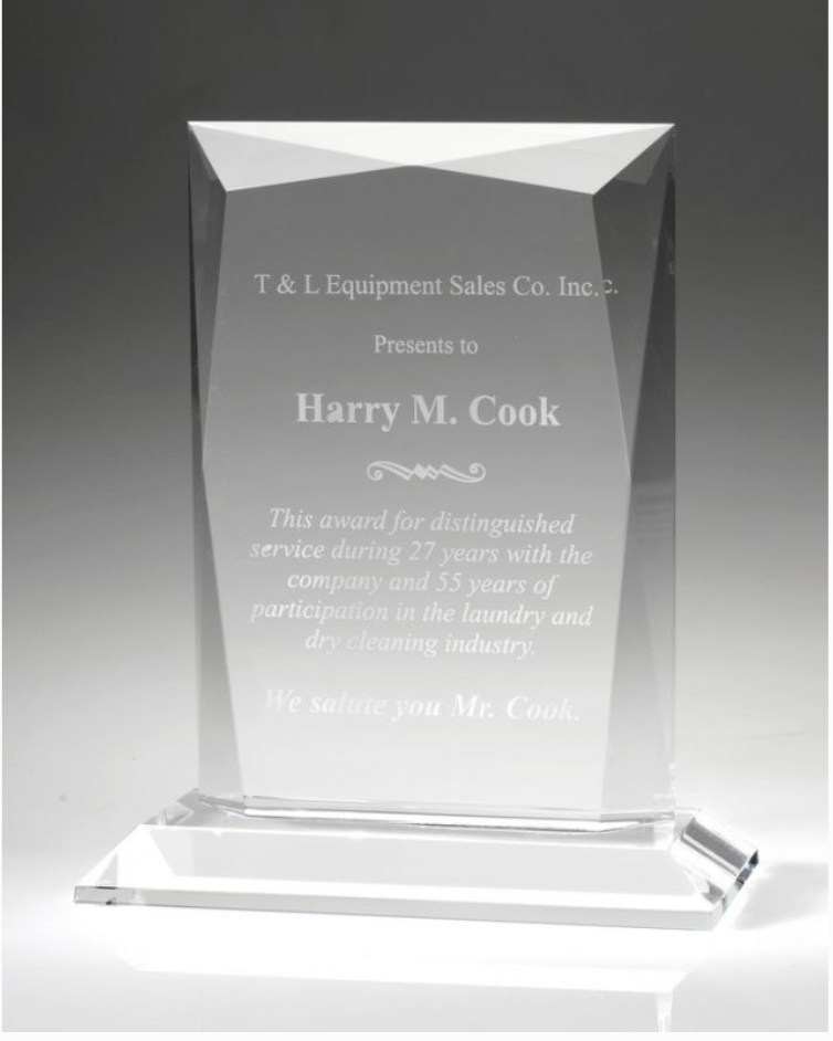 Etched Crystal rectangle with faceted edges