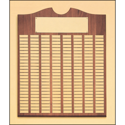 Walnut plaque with individual brass plates