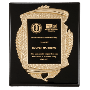 High Gloss Piano wood plaque with Metal Scroll Casting