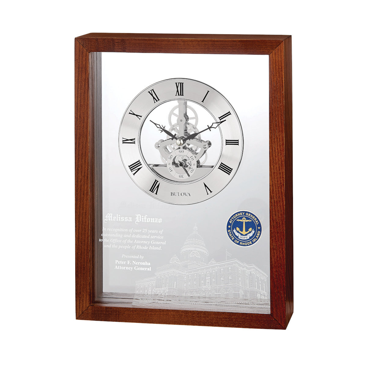 Shadow Box etched clock Bulova