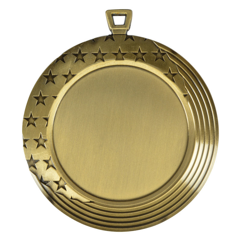Gold medal with star design on a white background
