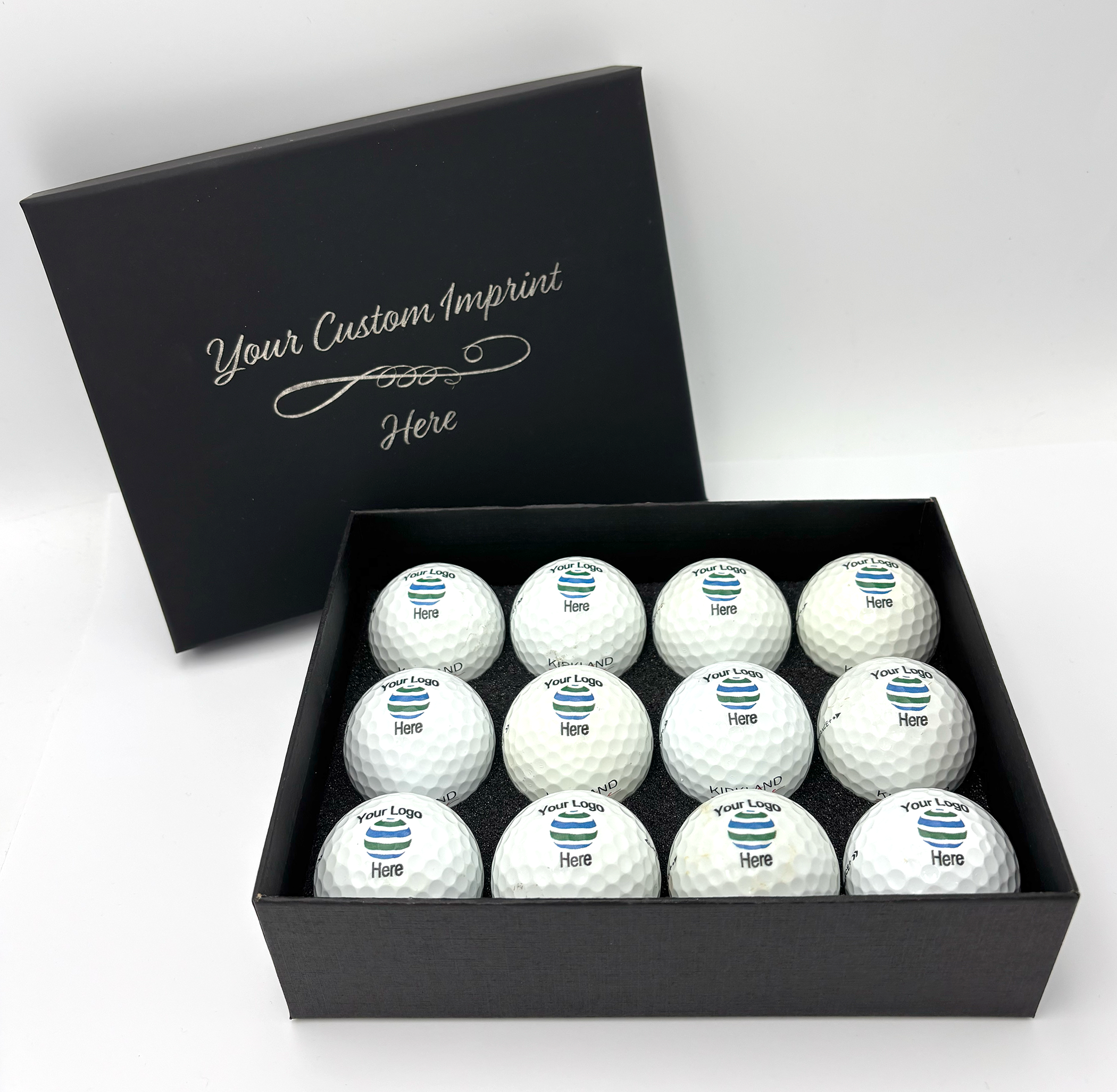 Box of personalized golf balls with a customizable message the black box cover