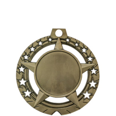A bronze Jumbo Star Medallion with a blank center and star cut-outs around the edge, designed for personalized inserts.