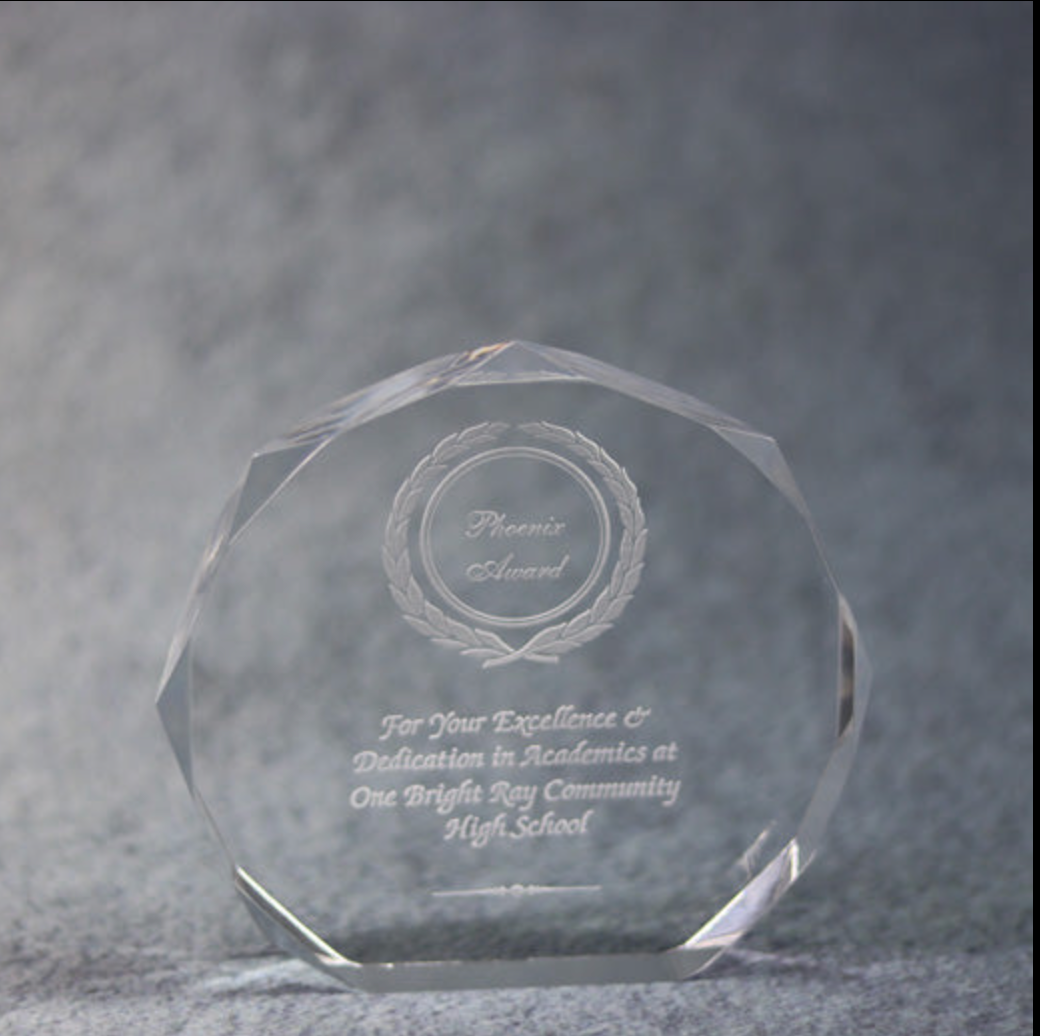 engraved acrylic octagon award. Available in 3 sizes