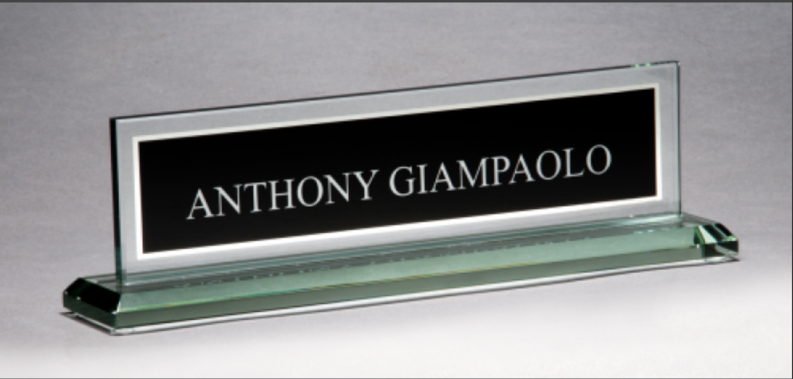 Glass Name Plate with Laser Engraved Plate