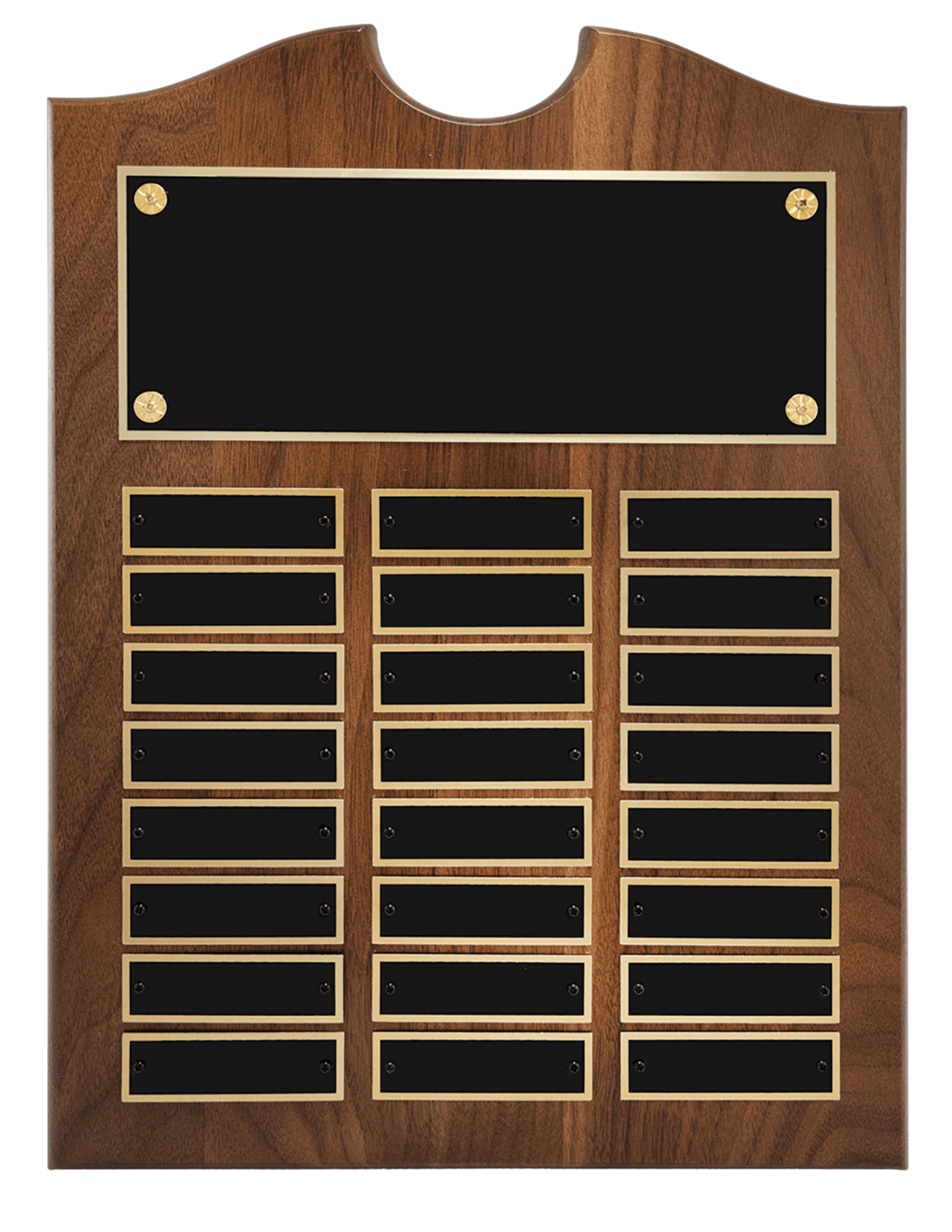 Perpetual Walnut Plaque with Scroll Top - 24 Black Plates (Copy)