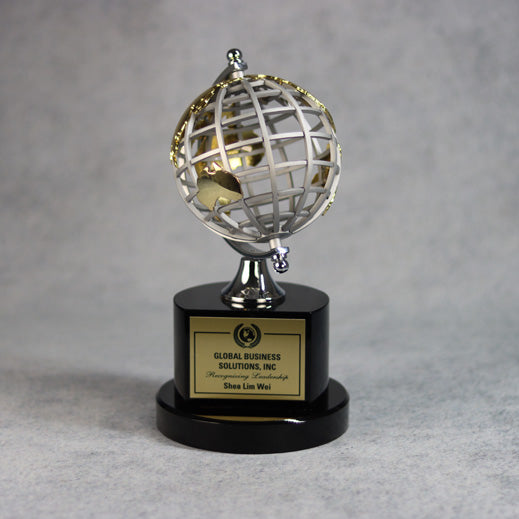 Silver and Gold Globe on Black Base