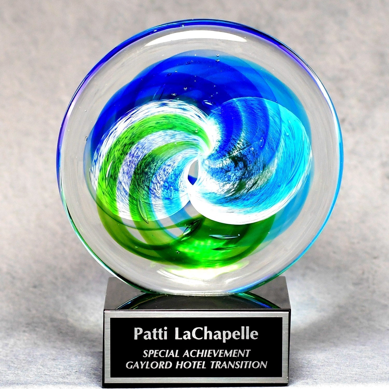 Circle Art Glass on Black Glass Base